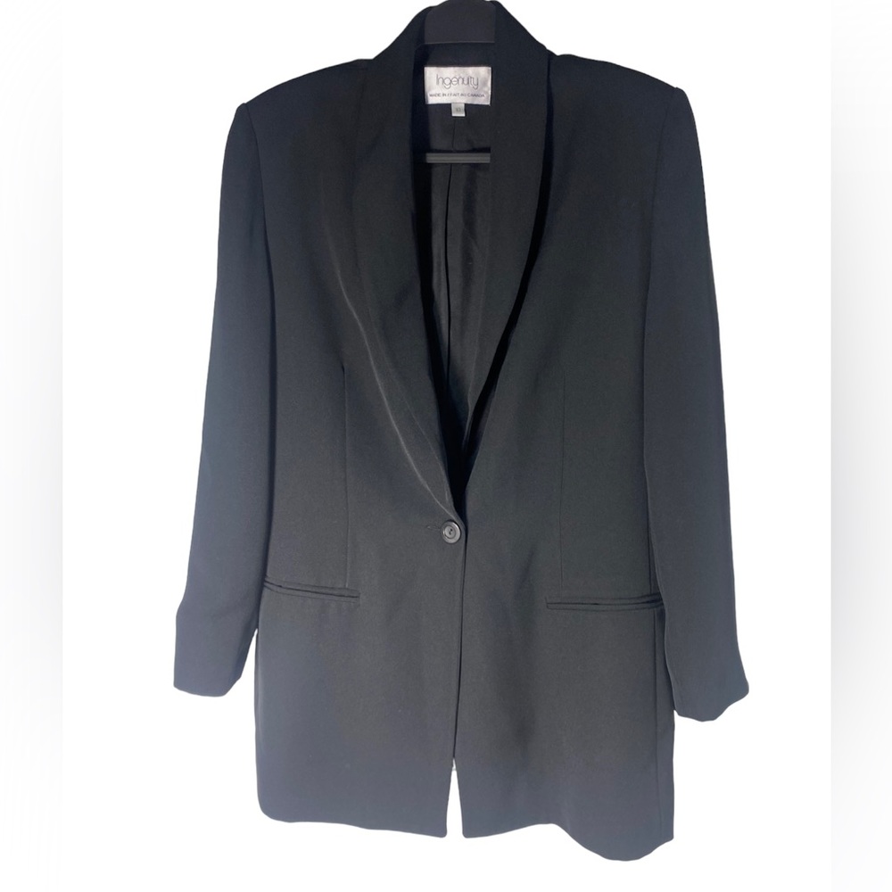 Ingenuity Black Oversized One Button Blazer Size 10 Vintage